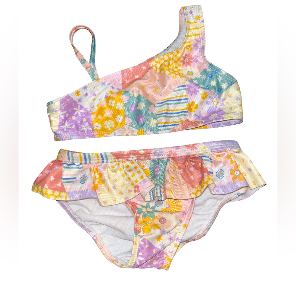 Wonder Nation Patchwork One-Shoulder Bikini - Multicolor